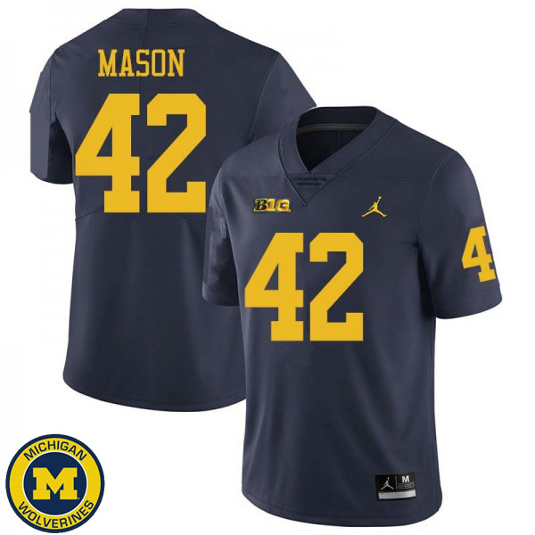 Mens University of Michigan #42 Ben Mason Navy Jordan Brand Official Game Jersey